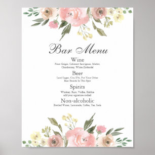 Elegant Blush Pink Floral Wedding Bar Menu Poster