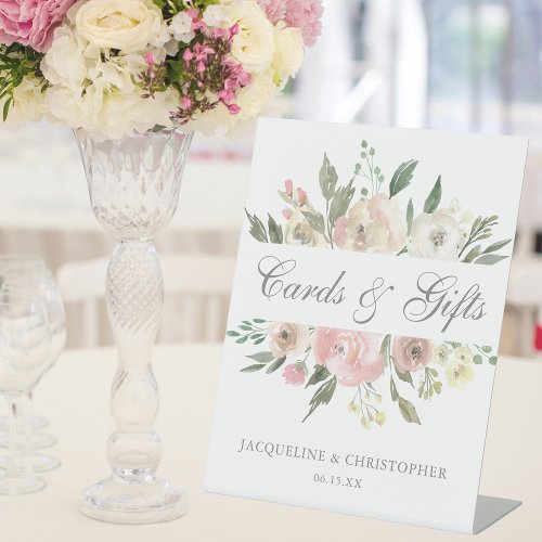 Elegant Blush Pink Floral Wedding Cards  Gifts Pedestal Sign
