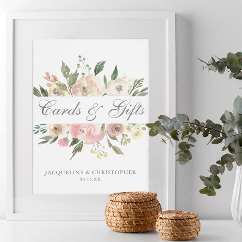 Elegant Blush Pink Floral Wedding Cards  Gifts Poster