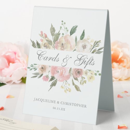 Elegant Blush Pink Floral Wedding Cards & Gifts Table Tent