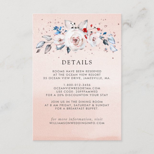 Elegant Blush Pink Floral Wedding Details Enclosure Card (Front)