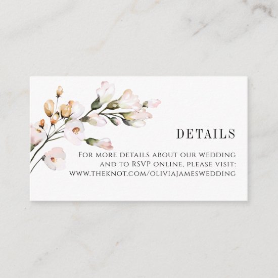 Elegant Blush Pink Floral Wedding Details Enclosure Card