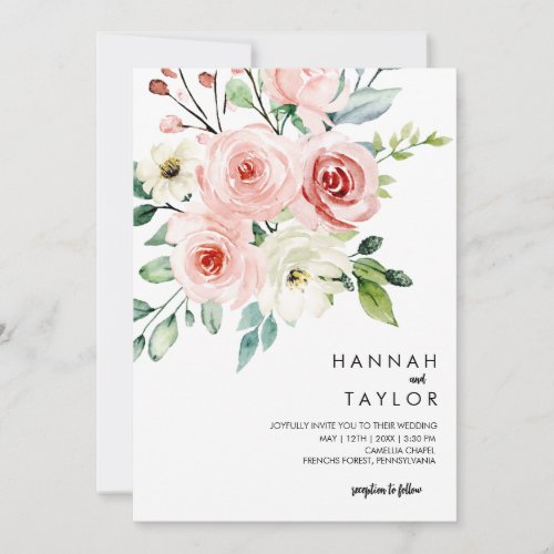 Elegant Blush Pink Floral Wedding Details  Invitation