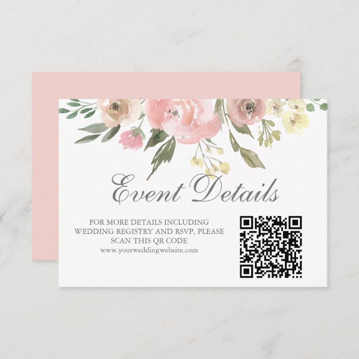 Elegant Blush Pink Floral Wedding Details Qr Code Rsvp Card Zazzle