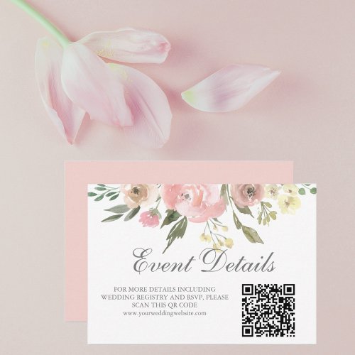Elegant Blush Pink Floral Wedding Details QR Code RSVP Card