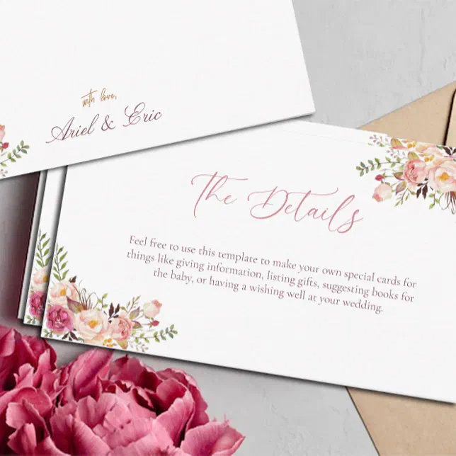 Elegant Blush Pink Floral Wedding Enclosure Card | Zazzle