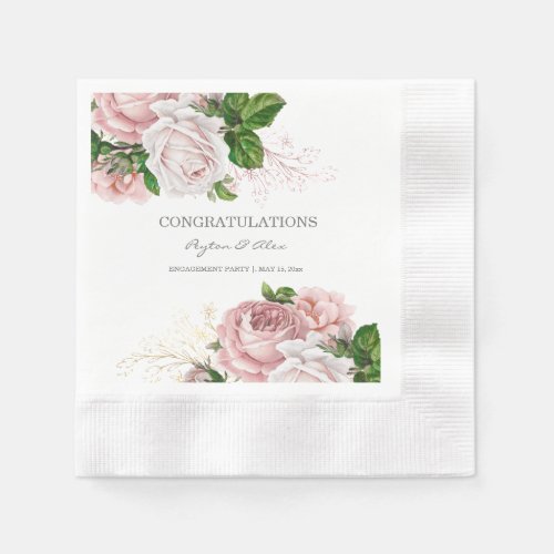 Elegant Blush Pink Floral Wedding Engagement Napkins