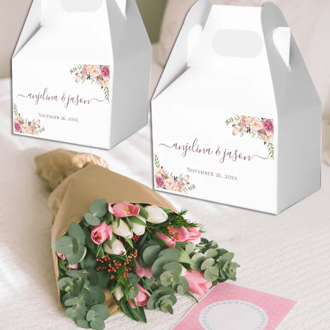 Elegant Blush Pink Floral Wedding Favor Boxes | Zazzle