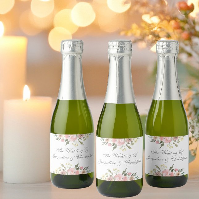 Elegant Blush Pink Floral Wedding Favor Mini Sparkling Wine Label (Creator Uploaded)