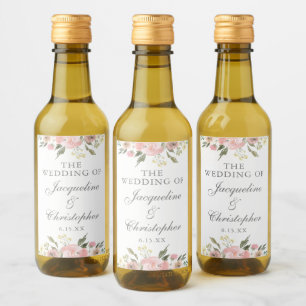 Elegant Blush Pink Floral Wedding Favor Mini Wine Label