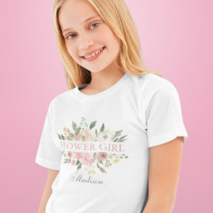 PersonalizationMall Floral Wreath Personalized Flower Girl Kids T-Shirt - Youth X-Small - Navy