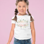 Elegant Blush Pink Floral Wedding Flower Girl Toddler T-shirt<br><div class="desc">An elegant floral bouquet of blush pink peonies and ivory roses frame this pretty spring wedding flower girl toddler t-shirt. The sprigs of sage green eucaluyptus leaves decorate in the midst of the peach array of flowers around the pink script. Personalize with a name in grey.</div>