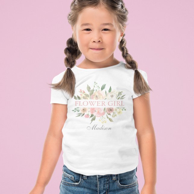 Elegant Blush Pink Floral Wedding Flower Girl Toddler T-shirt (Creator Uploaded)