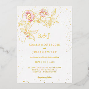 Elegant Blush Pink Floral Wedding Foil Invitation