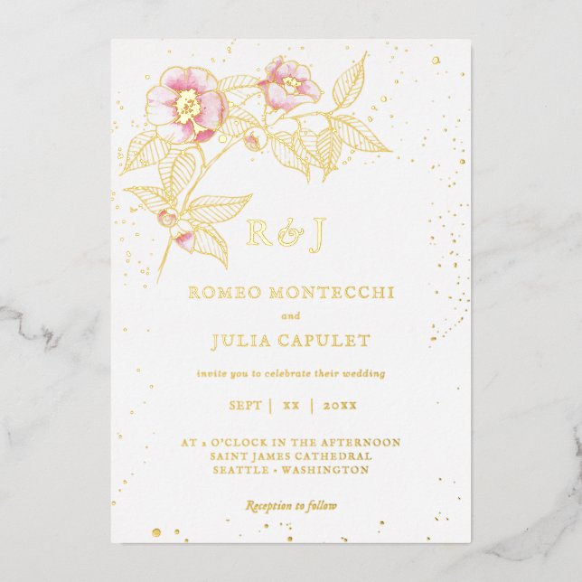 Elegant Blush Pink Floral Wedding Foil Invitation (Front)