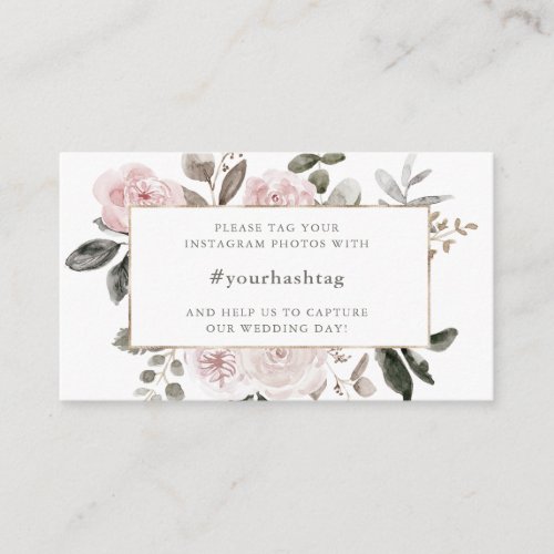 Elegant Blush Pink Floral  Wedding Hashtag Enclosure Card