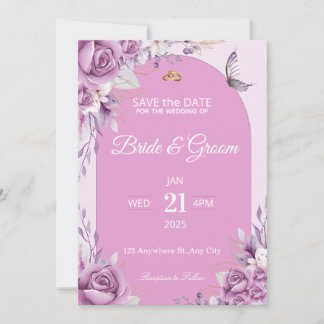 Elegant Blush Pink Floral Wedding Invitation |
