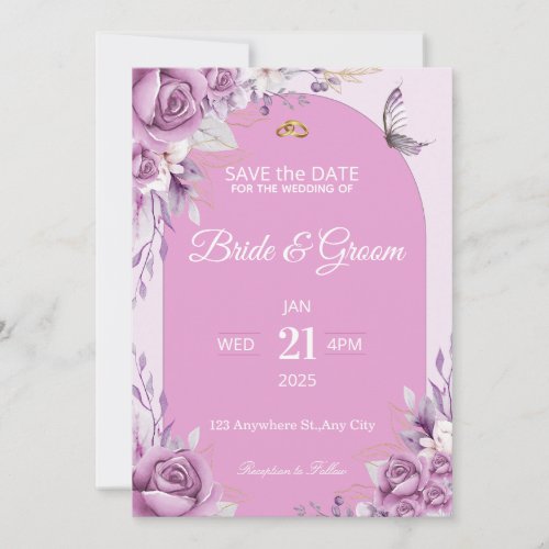 Elegant Blush Pink Floral Wedding Invitation |