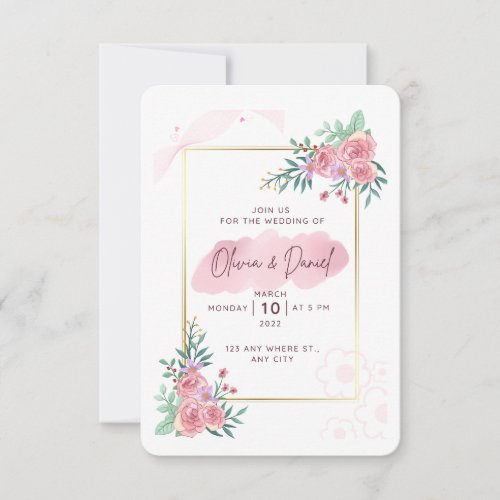Elegant Blush Pink Floral Wedding Invitation