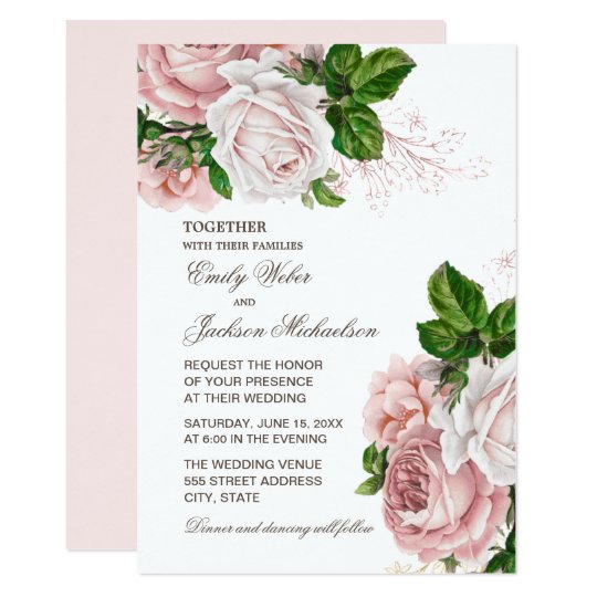 Elegant Blush Pink Floral Wedding Invitation 