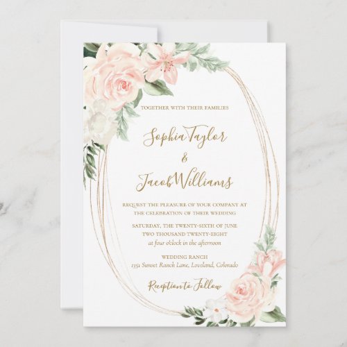 Elegant Blush Pink Floral Wedding Invitation