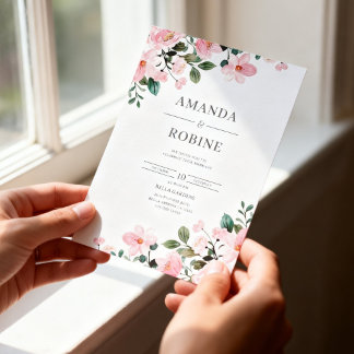 Elegant Blush Pink Floral Wedding Invitation
