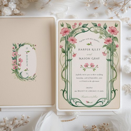 Elegant Blush Pink Floral Wedding Invitation