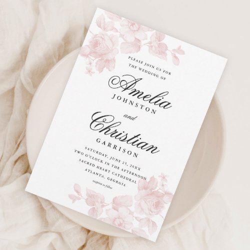 Elegant Blush Pink Floral Wedding Invitation
