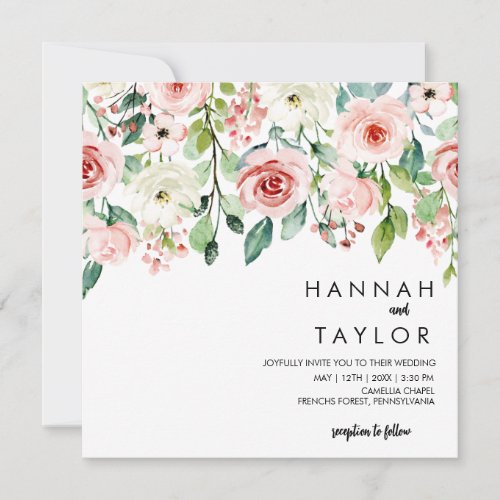 Elegant Blush Pink Floral Wedding Invitation