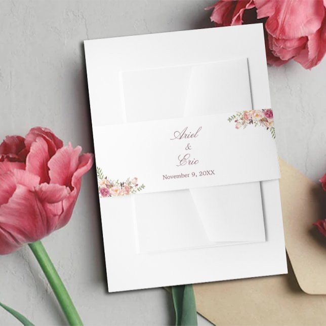 Elegant Blush Pink Floral Wedding Invitation Belly Band (Creator Uploaded)