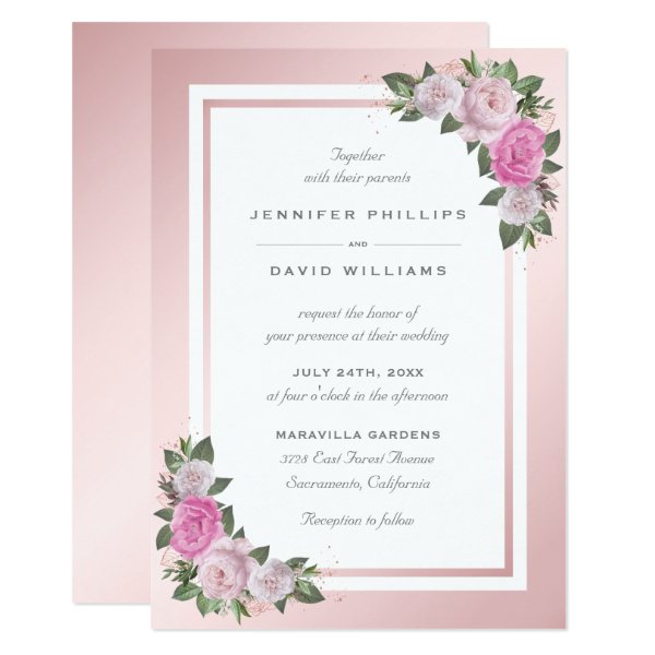Elegant Blush Pink Floral Wedding Invitations