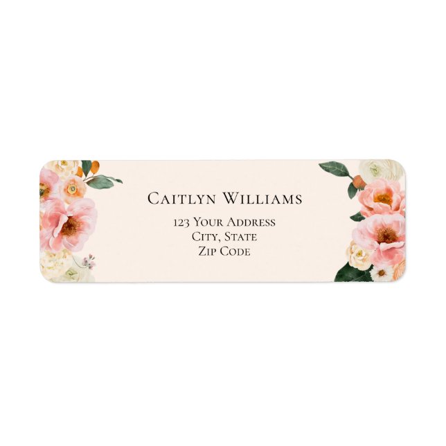 Elegant Blush Pink Floral Wedding Label (Front)
