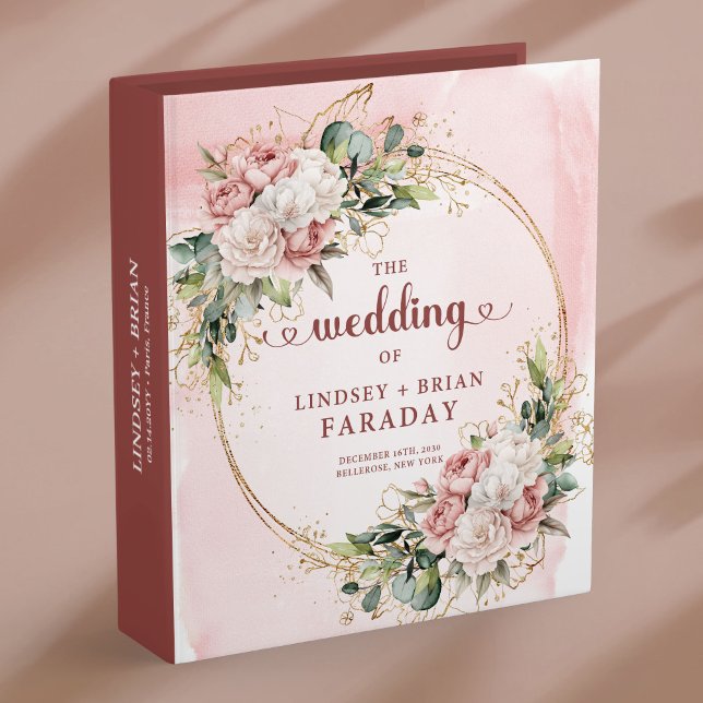 Elegant Blush Pink Floral Wedding Memory Album 3 Ring Binder (Elegant Blush Pink Floral Memory Album)