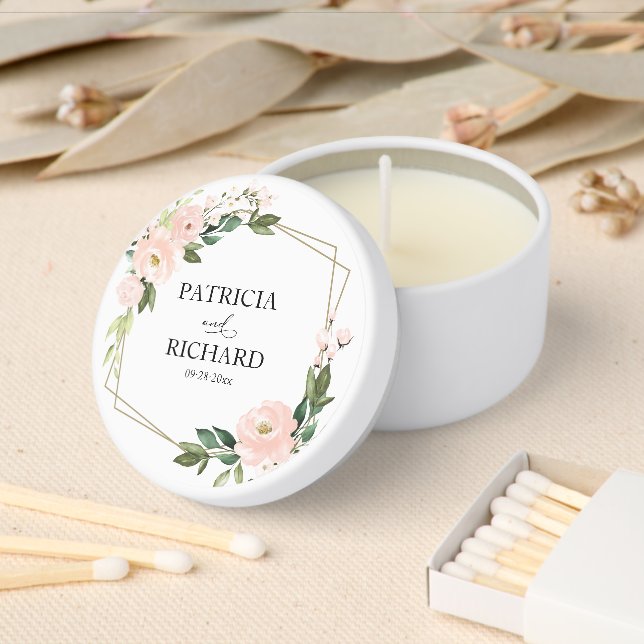 Elegant Blush Pink Floral Wedding Mini Candle Favors (Insitu)