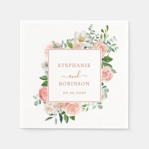 Elegant Blush Pink Floral Wedding Napkins