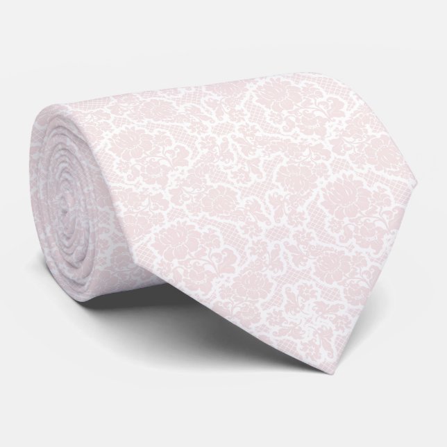 Elegant Blush Pink Floral Wedding Neck Tie (Rolled)