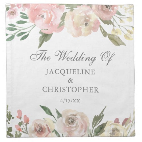 Elegant Blush Pink Floral Wedding Personalized Cloth Napkin