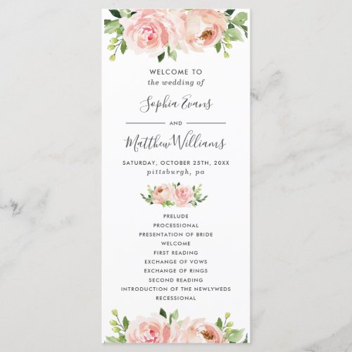 Elegant Blush Pink Floral Wedding Program