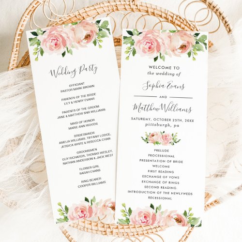 Elegant Blush Pink Floral Wedding Program