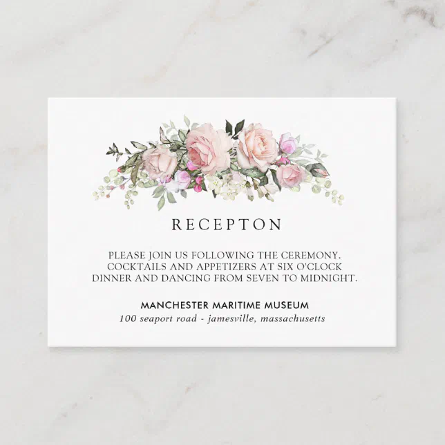 Elegant Blush Pink Floral Wedding Reception Enclosure Card | Zazzle