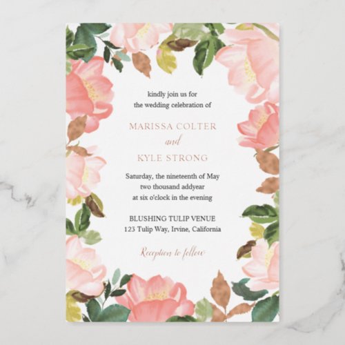 Elegant Blush Pink Floral Wedding Rose Gold Foil Invitation