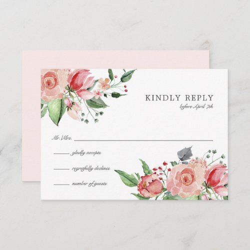 Elegant Blush Pink Floral Wedding RSVP Card