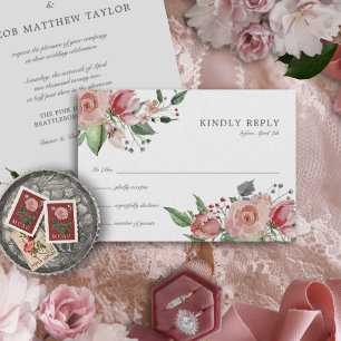 Elegant Blush Pink Floral Wedding RSVP Card