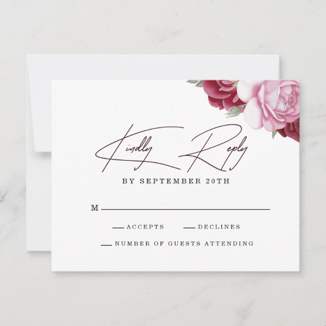 Elegant Blush Pink Floral Wedding  RSVP Card (Front)