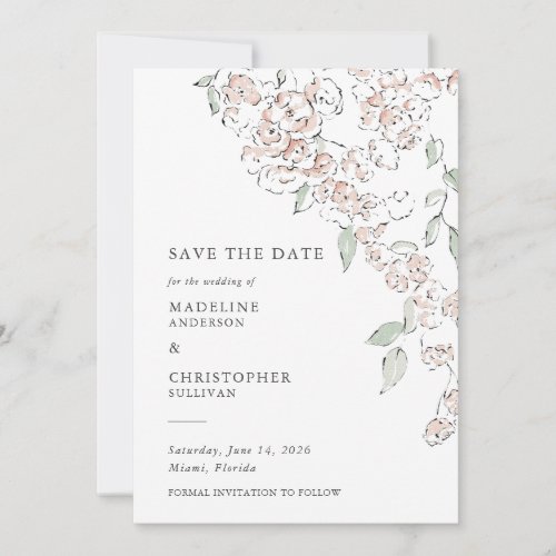 Elegant Blush Pink Floral Wedding Save the Date Invitation