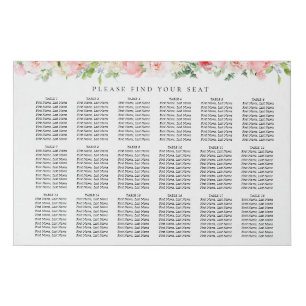 Elegant Blush Pink Floral Wedding Seating Chart Faux Canvas Print