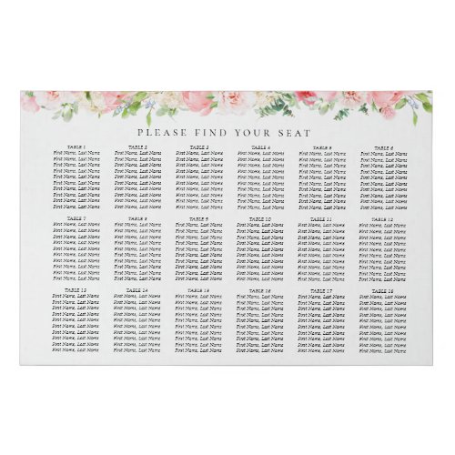 Elegant Blush Pink Floral Wedding Seating Chart Faux Canvas Print