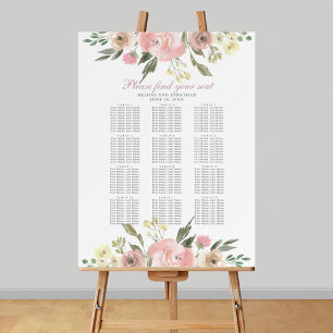 Elegant Blush Pink Floral Wedding Seating Chart Foam Board