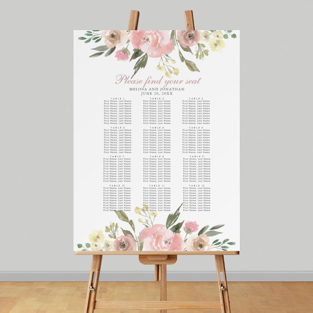 Elegant Blush Pink Floral Wedding Seating Chart Foam Board (Creator Uploaded)