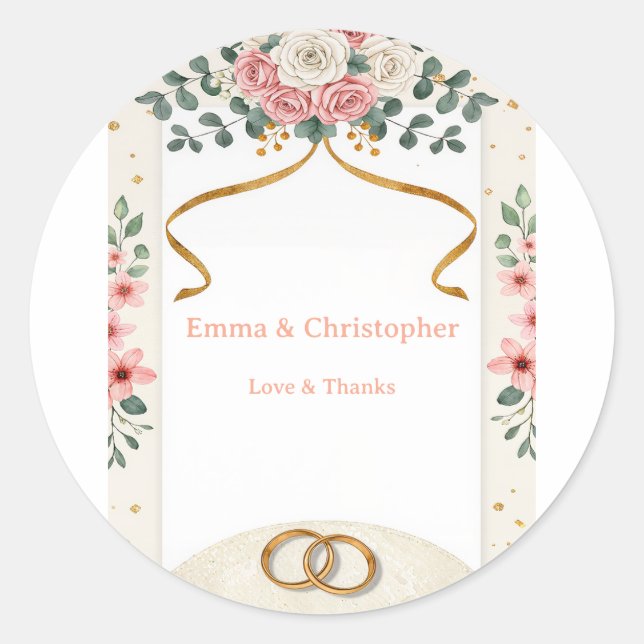 Elegant Blush Pink Floral Wedding Sticker (Front)